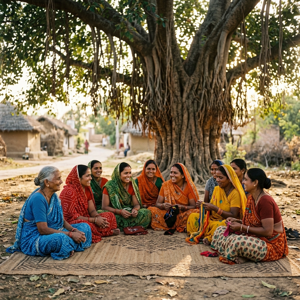 Self-help group meeting under a tree